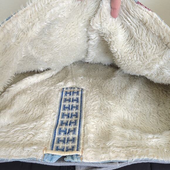 Free People Sherpa Shearling Denim Jacket Coat Size Small 70s Retro Selena - Picture 9 of 12